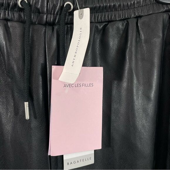 NWT Avec Les Filles Anthropologie Black Vegan Faux Leather Jogger Pants Size XS - Picture 8 of 13